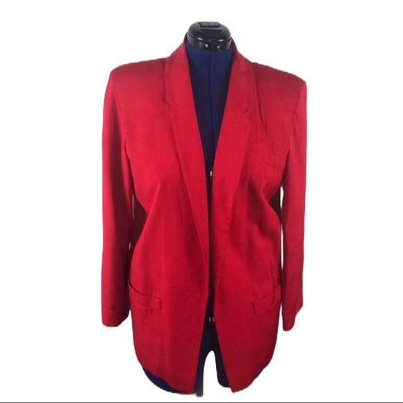 Vintage Paul Stanley 8 red silk blend pockets‎ open blazer - Picture 1 of 9